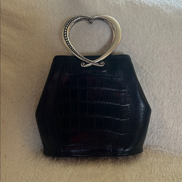 Brighton Vintage Heart-Handle Black Croc-Embossed Handbag - Picture 4 of 4